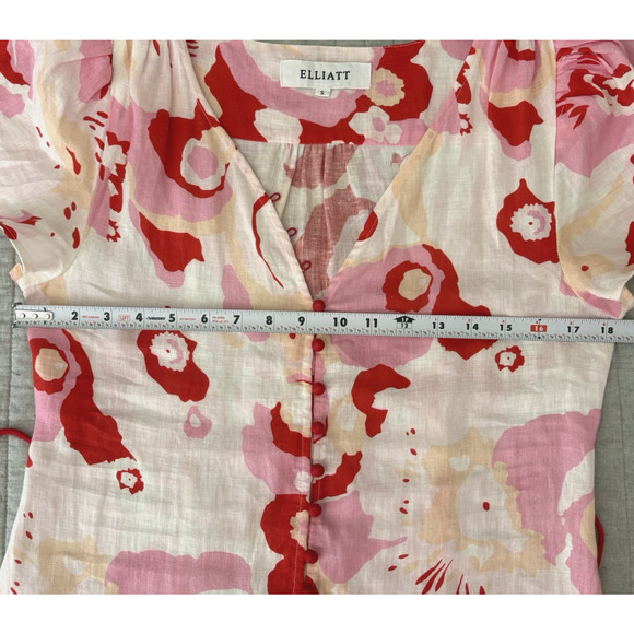 ELLIATT Small Gisli Linen Maxi Dress Tiered Floral Print Flutter Sleeve Feminine - Picture 15 of 16